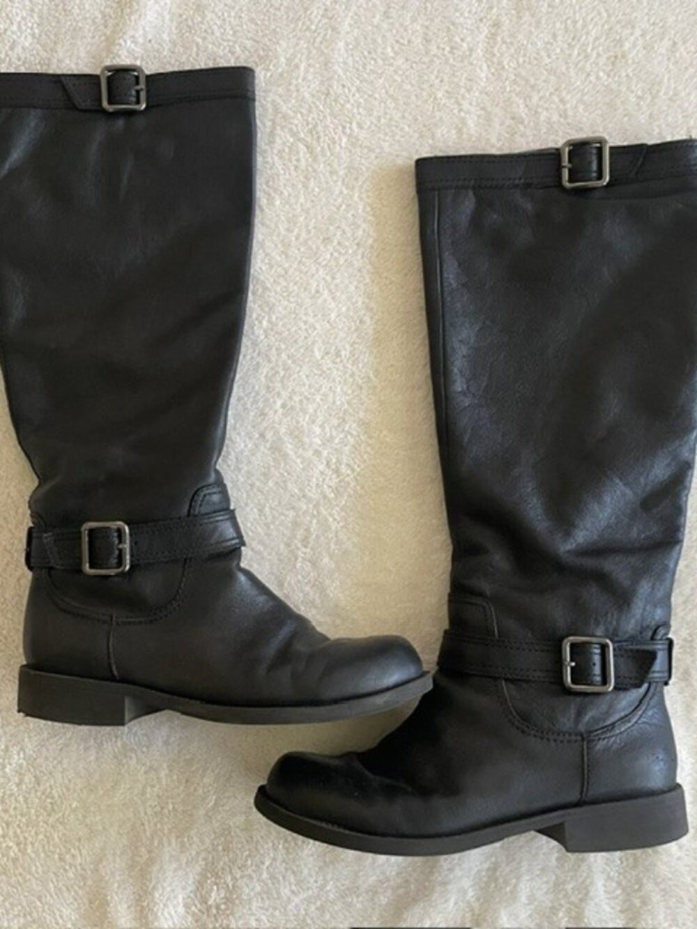Kenneth Cole Reaction Moto-Vated Black Leather Tall Riding Boots 9M Buckle